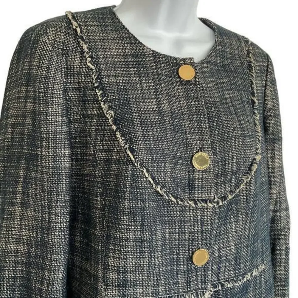 TORY BURCH Blue White Heathered Tweed Blazer‎ Jacket Size 10